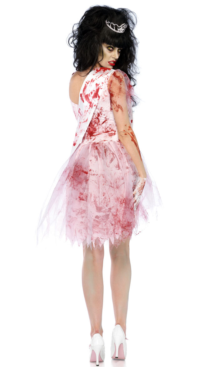 F1493  Bloody Evil Putrid Prom Queen Dress Outfit Womens Halloween Costume